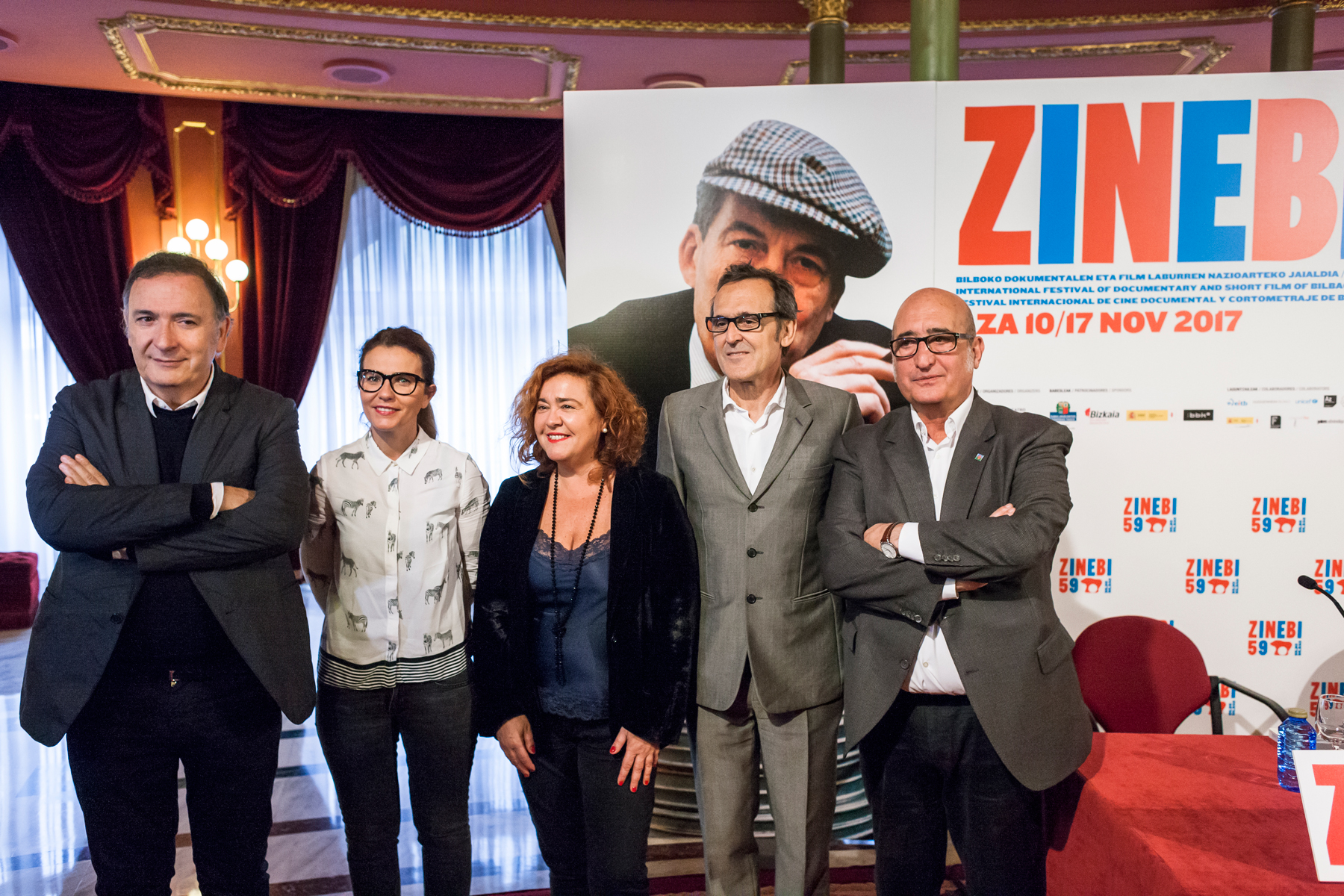 Ernesto del Río (Director ZINEBI), Vanesa Fernández Guerra (Programadora), Nekane Alonso, Alberto Iglesias, Luis Eguiraun (Programador). Prentsaurreko _ Press-conference _ Conferencia de prensa (2017)